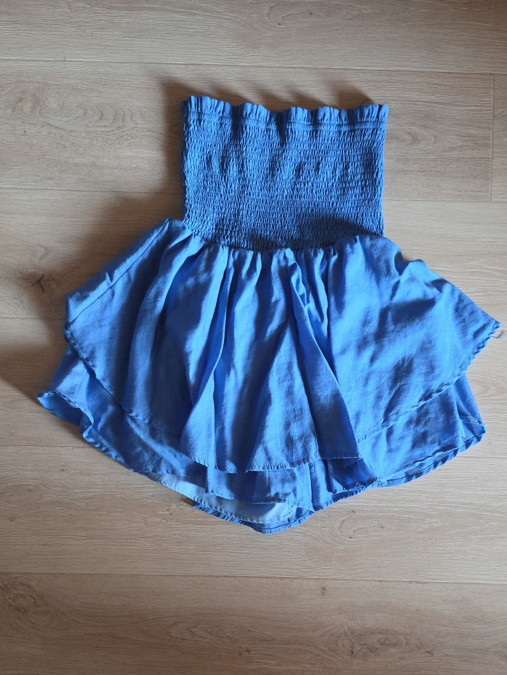 Smocked Strapless Romper in Sky Blue